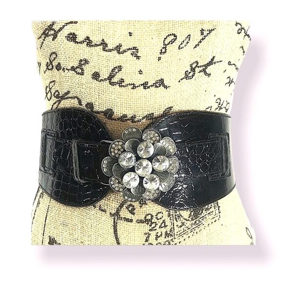 Vintage Black Croc Embossed Rhinestone stretch Belt main image 10